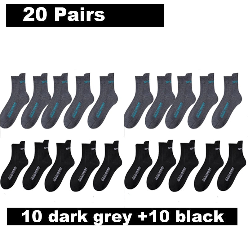 10/20Pairs High Quality Men's Socks Casual Breathable Cotton Man Run Sports Socks Spring Autumn Male Sox Gifts Plus Size 38-45 Quick Pick Grocers