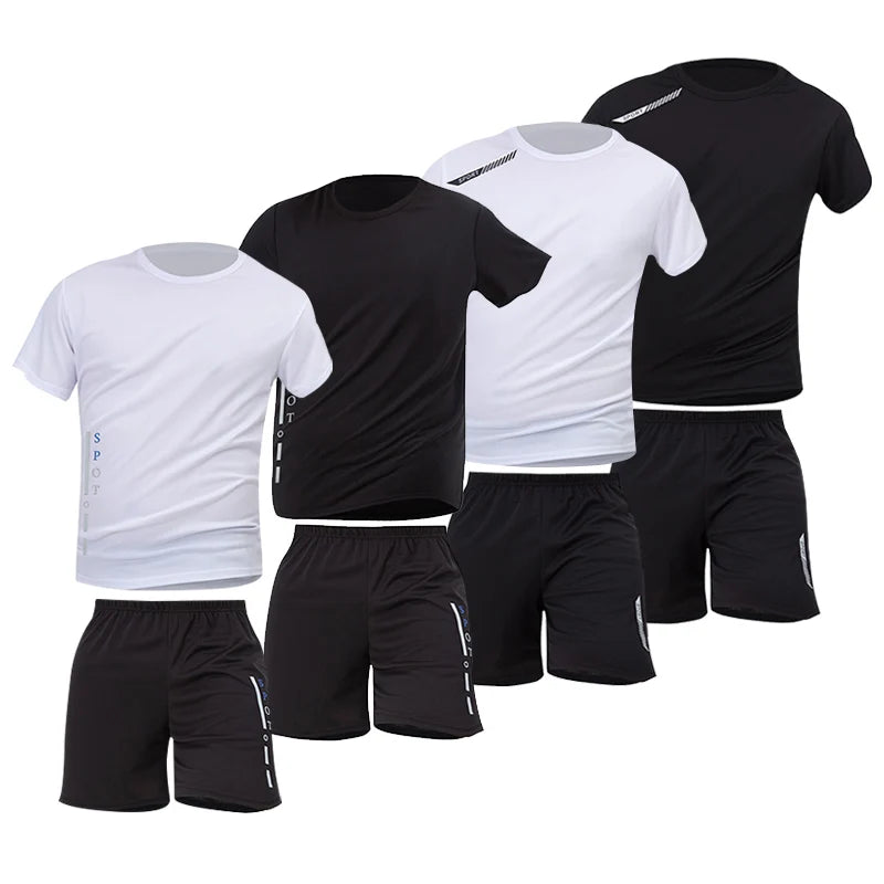 2/4/6 Pcs Plus Size Men's Quick-drying Short-sleeved Shorts Suit Men's Leisure Sports Running Fitness T-shirt Joker Shorts Teen Quick Pick Grocers