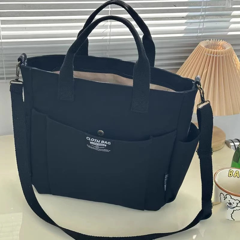 Urban Minimalist Female Student Large Capacity Commuting Horizontal Canvas Single Shoulder Diagonal Cross Portable Tote Bag Econic Blanks