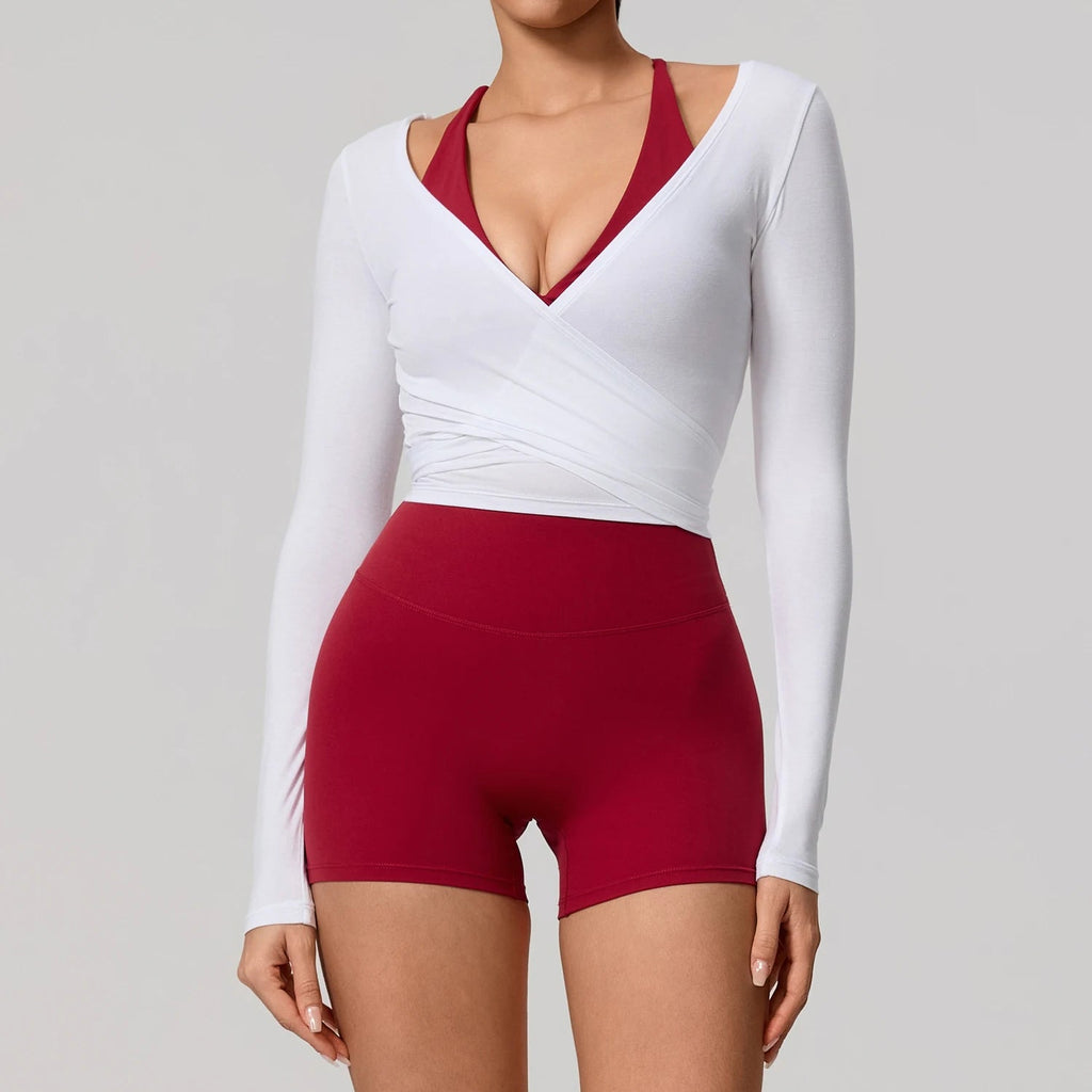 Hearuisavy Summer Women's Yoga Shirt Long Sleeve Sportswear Gym Breathable Quick Dry Sports Top Pilates Dance Ballet Wrap Tops Quick Pick Grocers