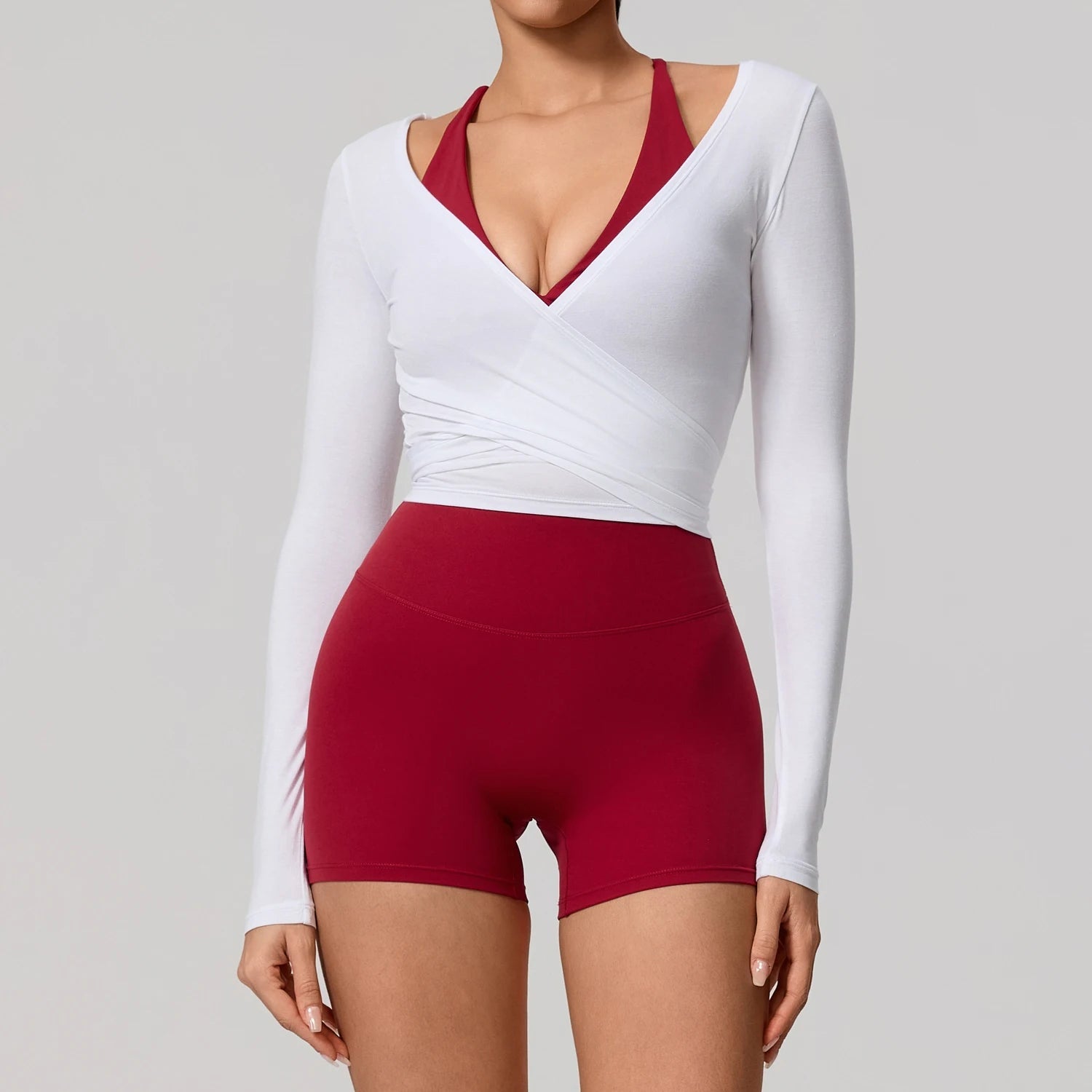 Hearuisavy Summer Women's Yoga Shirt Long Sleeve Sportswear Gym Breathable Quick Dry Sports Top Pilates Dance Ballet Wrap Tops Quick Pick Grocers
