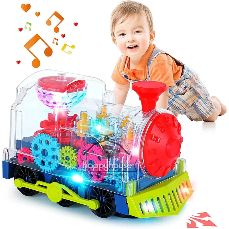 Light Up Transparent Gears Police Car Toy for Kids Bump and Go Toy Car for Boys Girl Educational Baby Toys Car Music LED Effects Quick Pick Grocers