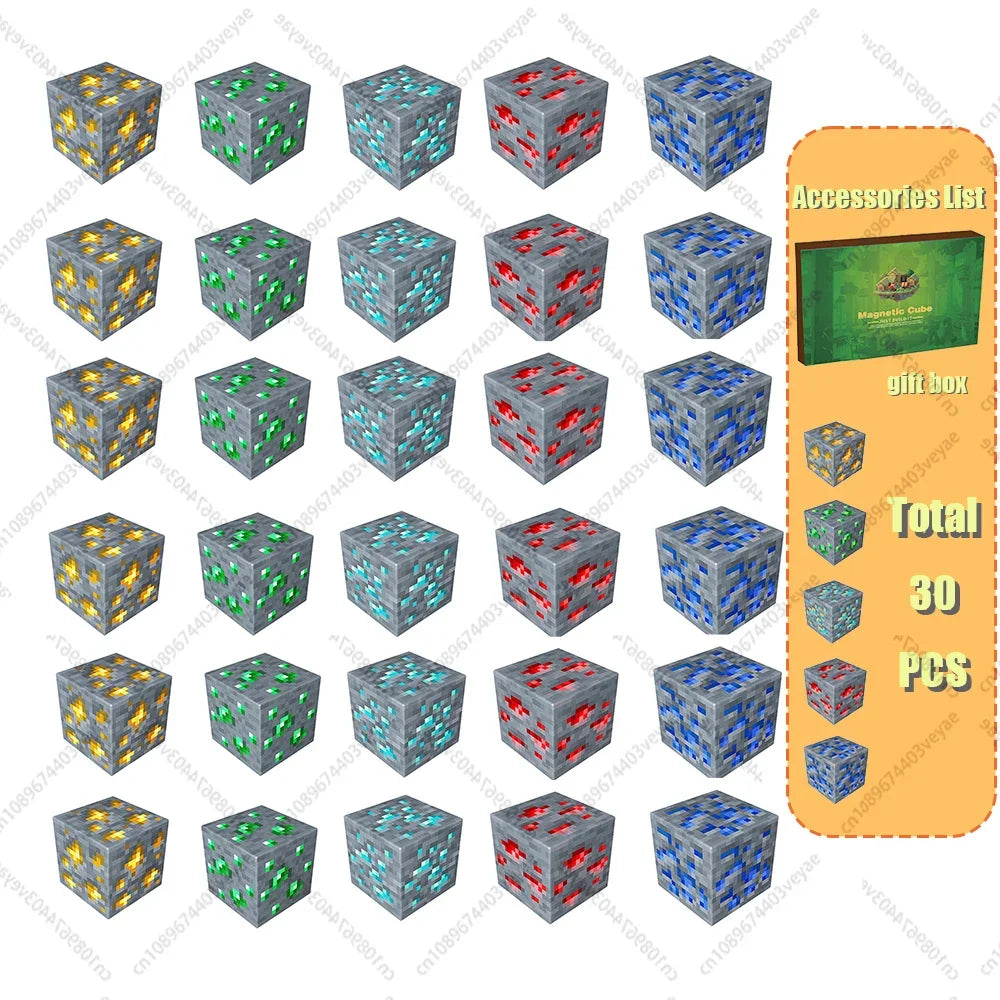 Magnetic Building Blocks Mine World Magnet Cube Set for Boy Girl Kid Age 3+ DIY Model Children Stem STEM Sensory Toy Gift Econic Blanks
