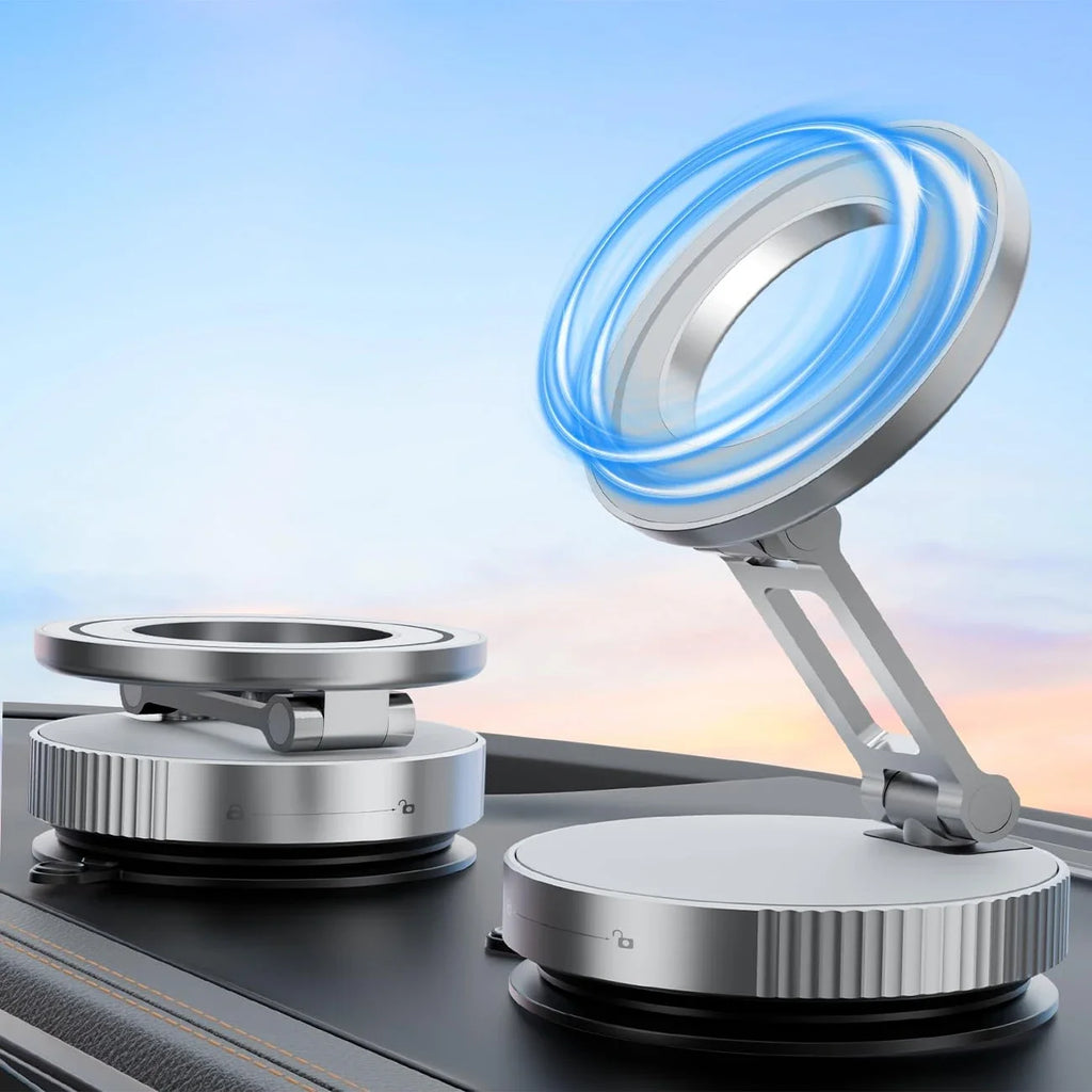 360° Foldable Vacuum Magnetic Phone Holder, Magnetic Car Phone Mount, Hands-Free Suction Cup Phone Holder for Smooth Surface