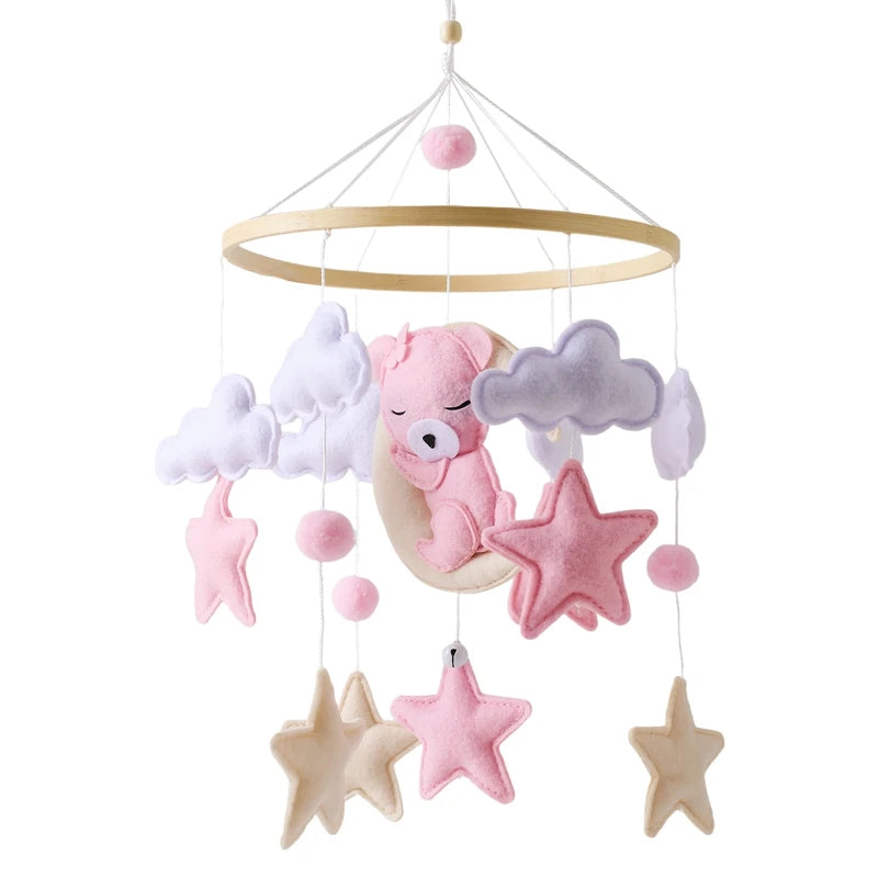 Crib Mobile Rattle Baby Wooden Bed Bell Baby Rattles Soft Felt Cartoon Bear Toys Crib Mobile Bed Bell Wood Toy Bracket Kid Gifts Purest Peak