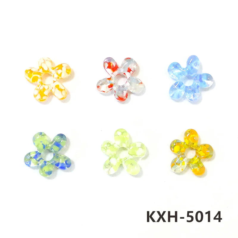 6pcs Irregular Shape Cute Mini Glass Flower Ornament Christmas Wedding Party Decor Supplies DIY Girl Jewelry Pendant Accessories Quick Pick Grocers