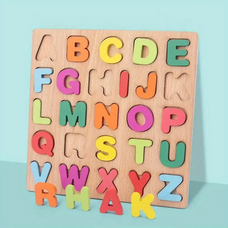 Colorful Alphabet Number Wooden Puzzles Kids Intelligent Matching Game Preschool Children Early Educational Toys Quick Pick Grocers