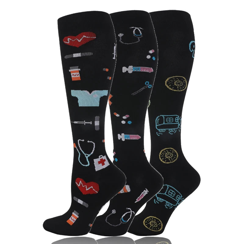 58 Styles 3 Pairs/Pack Compression Socks Knee High 30MmHg  Women Men Sports Socks Edema Diabetes Varicose Veins Running Socks Quick Pick Grocers