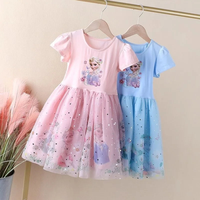 Girls Dress Cartoon Summer Frozen Fashion Children's Elsa Princess Baby Girl Toddler Short Sleeve Cute Party Dresses 3-9Y Quick Pick Grocers