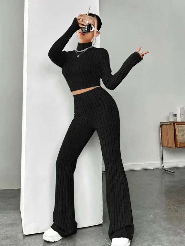 Stand Collar Navel T-shirt and Trumpet pants Quick Pick Grocers