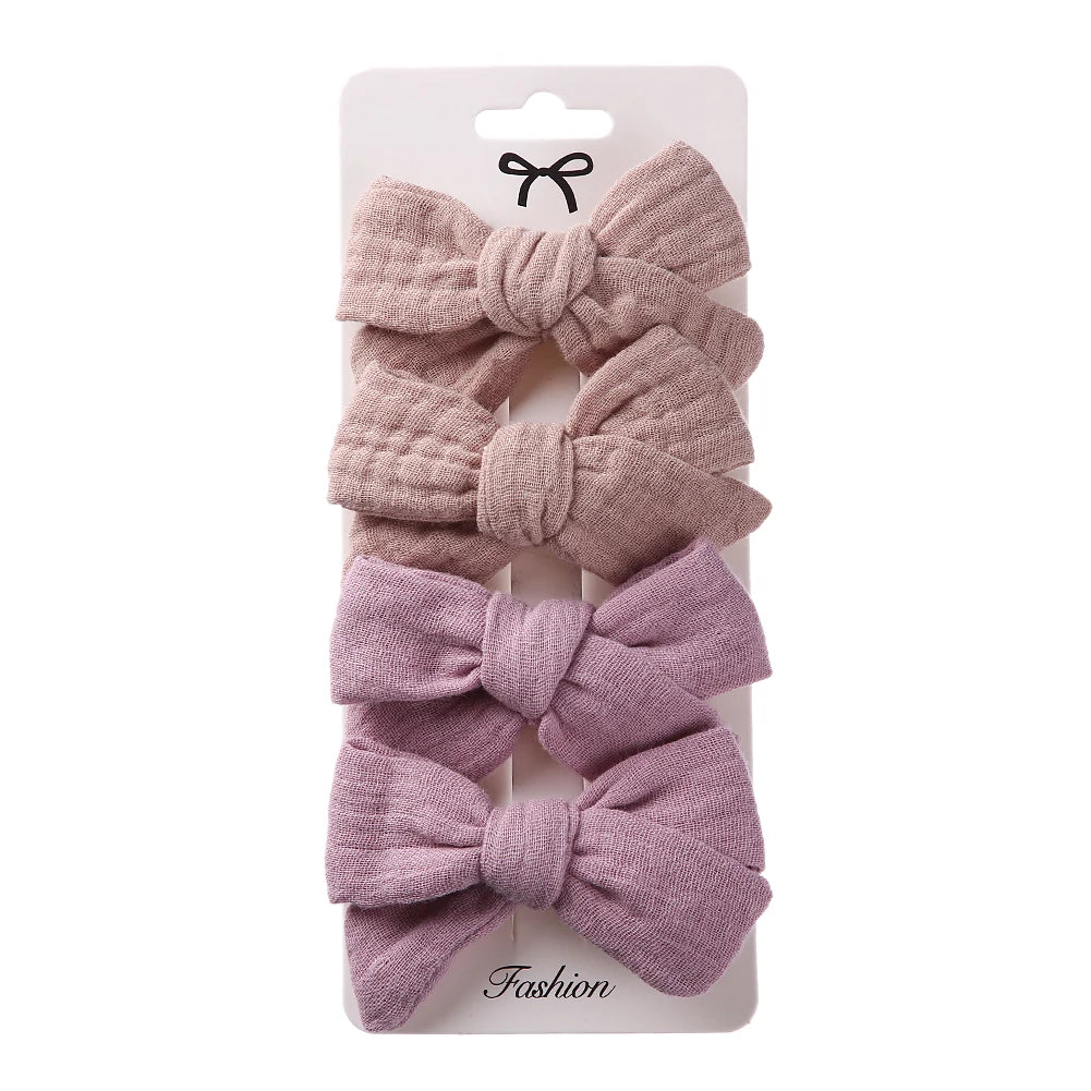 4Pcs/Set Baby Bows Hair Clips Muslin Girls Hairpins Hairclip For Kids Cotton Linen Barrette Flower Print Side Pin  Accessories Purest Peak