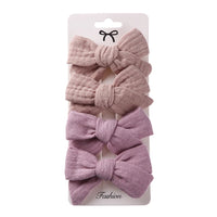 4Pcs/Set Baby Bows Hair Clips Muslin Girls Hairpins Hairclip For Kids Cotton Linen Barrette Flower Print Side Pin  Accessories Purest Peak