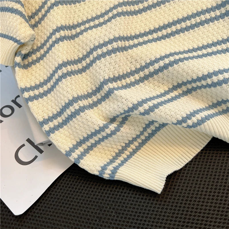 2025 Polo Neck New Womens Knitting T-Shirt Striped Short Sleeve Women T Shirt for Female Slim Tops Woman T Shirts Clothing S145 Quick Pick Grocers