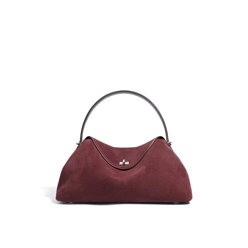 2026 Autumn Winter All-match Bowling Tote All-match Matte Suede Cowhide Leather Women Shoulder Bag Coffee Purple Noble Handbag Quick Pick Grocers