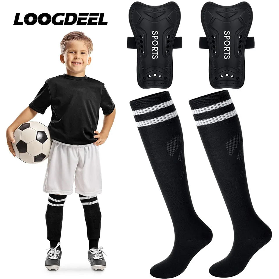 Loogdeel 2 Pair Soccer Shin Guards and Socks for Toddler Kids Youth, Lightweight Soccer Shin Pads Protective Defender Gear Quick Pick Grocers