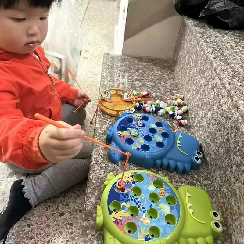 Dinosaur Simple Magnetic Fishing Toys Play Rod Game Toys for Children Baby Montessori with Rod Kids Educational No Rotating Gift Econic Blanks