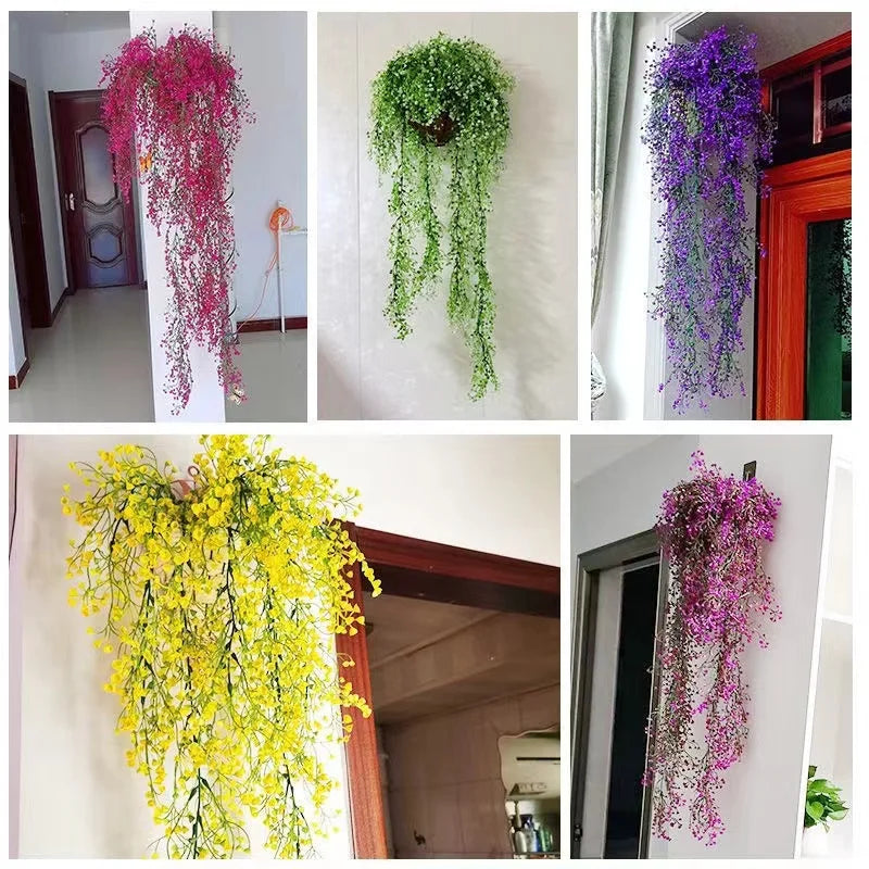 Hand Made Wicker Rattan Flower Planter Wall Hanging Wicker Rattam Basket Garden Vine Pot Plants Holder Garden Pots Wall Planter Quick Pick Grocers