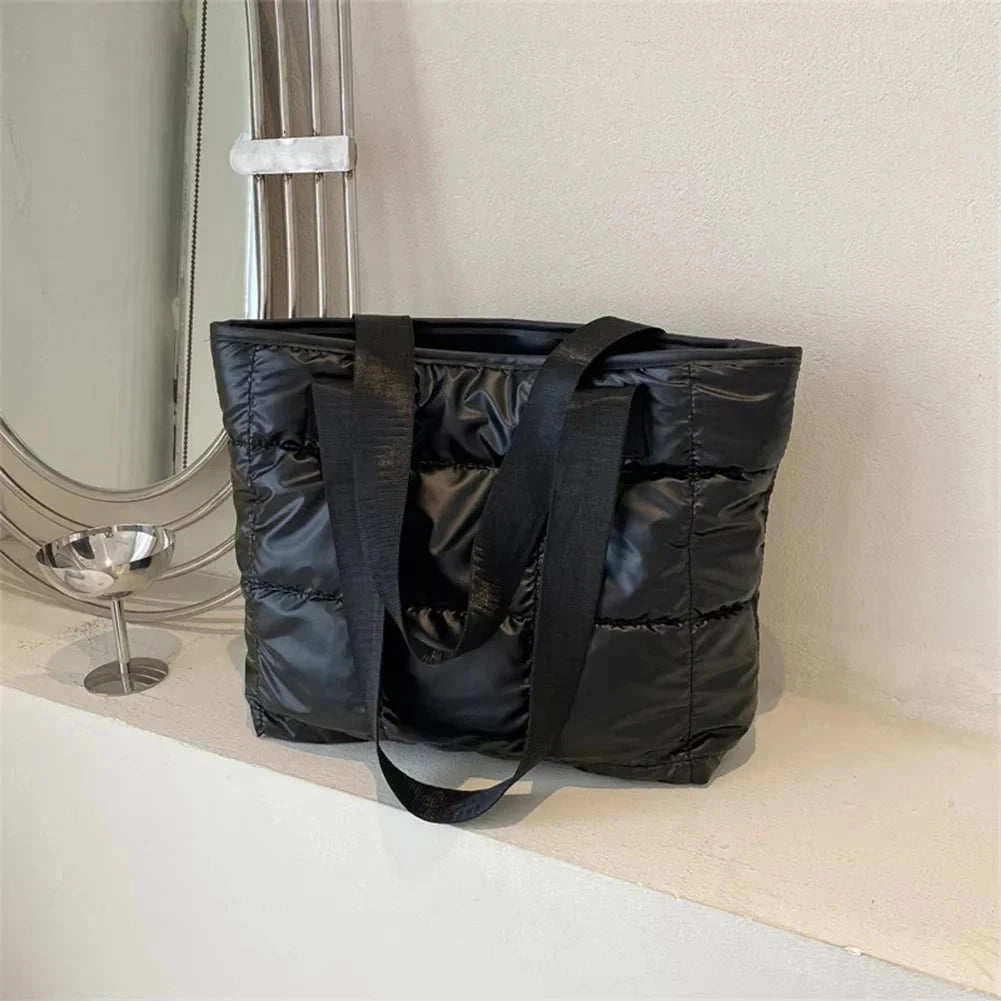Fashion Ladies Tote Handbags Large Capacity Cotton Padded Shopping Bag Rhombus Portable Handbag Quilted Solid for Leisure Travel Econic Blanks