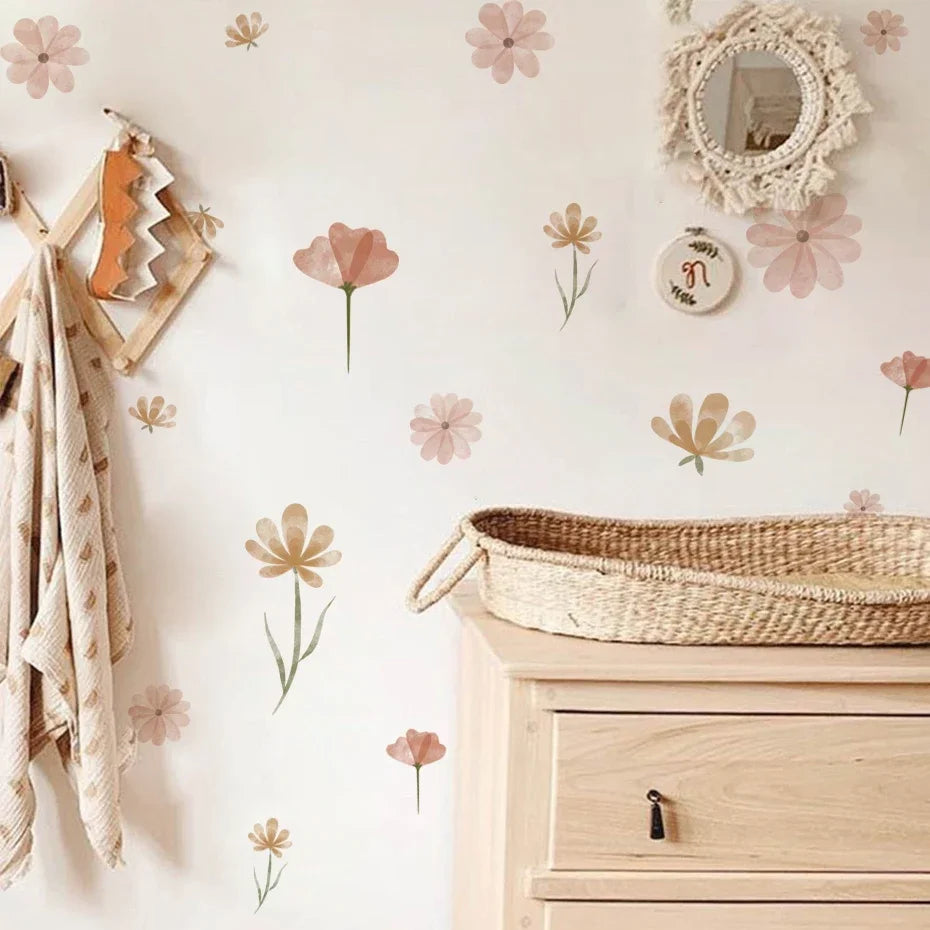 Boho Flowers Wall Stickers Child Watercolor Bedroom Living Room Home Decor Art Eco-frienly Removable Decals PVC Murals Econic Blanks