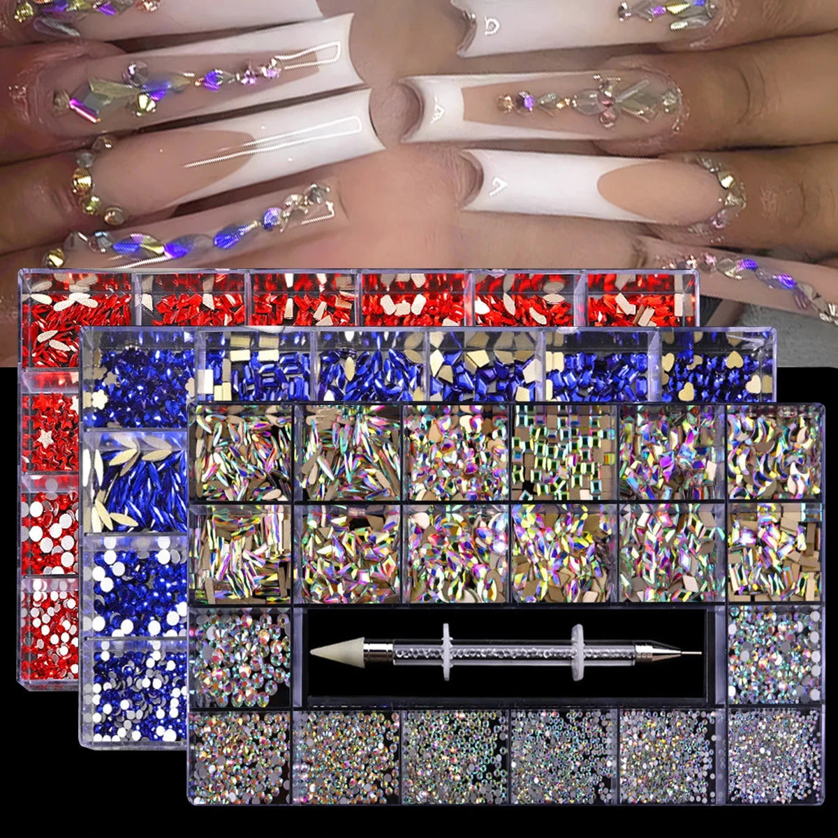 21 grid nail art diamond flat bottom glass diamond multi-style special-shaped diamond shiny nail rhinestone DIY nail art jewelry Econic Blanks