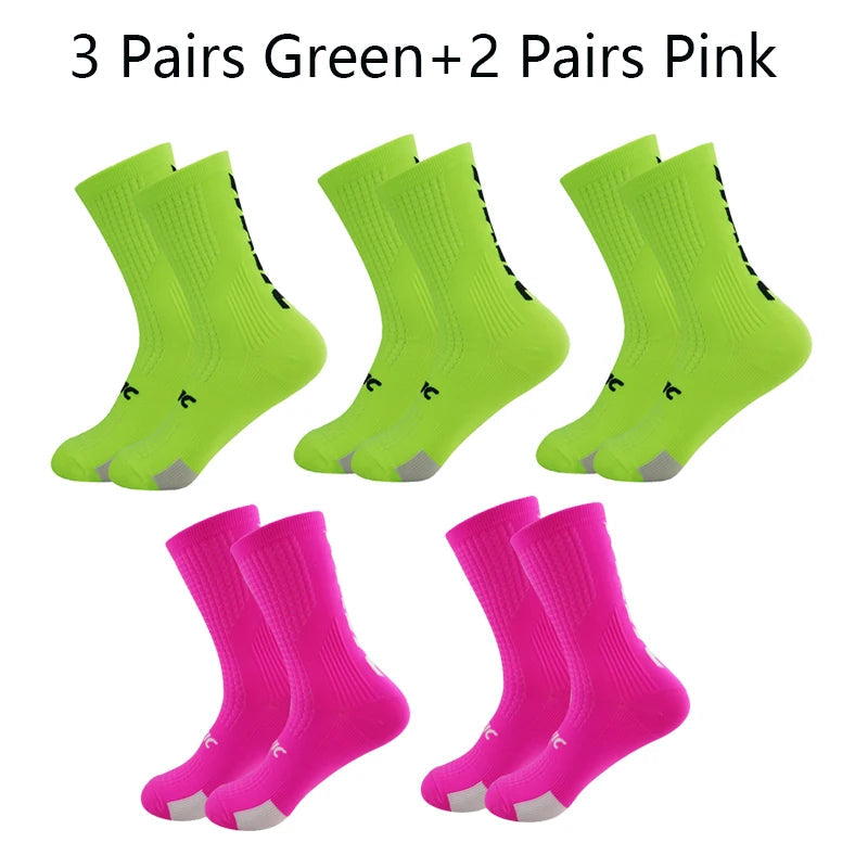 5 Pairs Cycling Socks Men Bicycle Sport Running Bike Socks Mid Tube Compression Outdoor Racing MTB Road Bike Socks Breathable Quick Pick Grocers