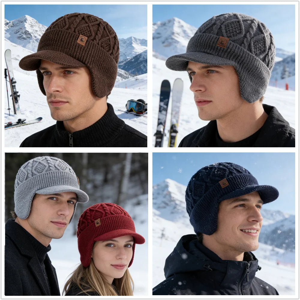 New Unisex Winter Hat Plush Fur Lined Warm Earflap Cap Stylish Soft Beanie Hat  Outdoor Thick Ski Sports Knitted Hat Purest Peak