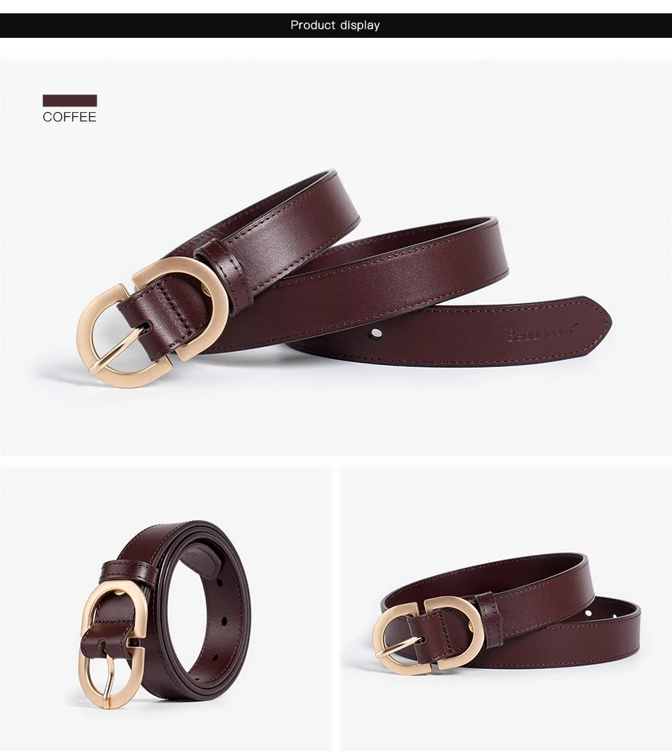 BEAUTODAY Belt Women Genuine Cow Leather Metal Oval Buckle Retro Simple Solid Ladies Jeans Dress Waistband Handmade 91012 Quick Pick Grocers