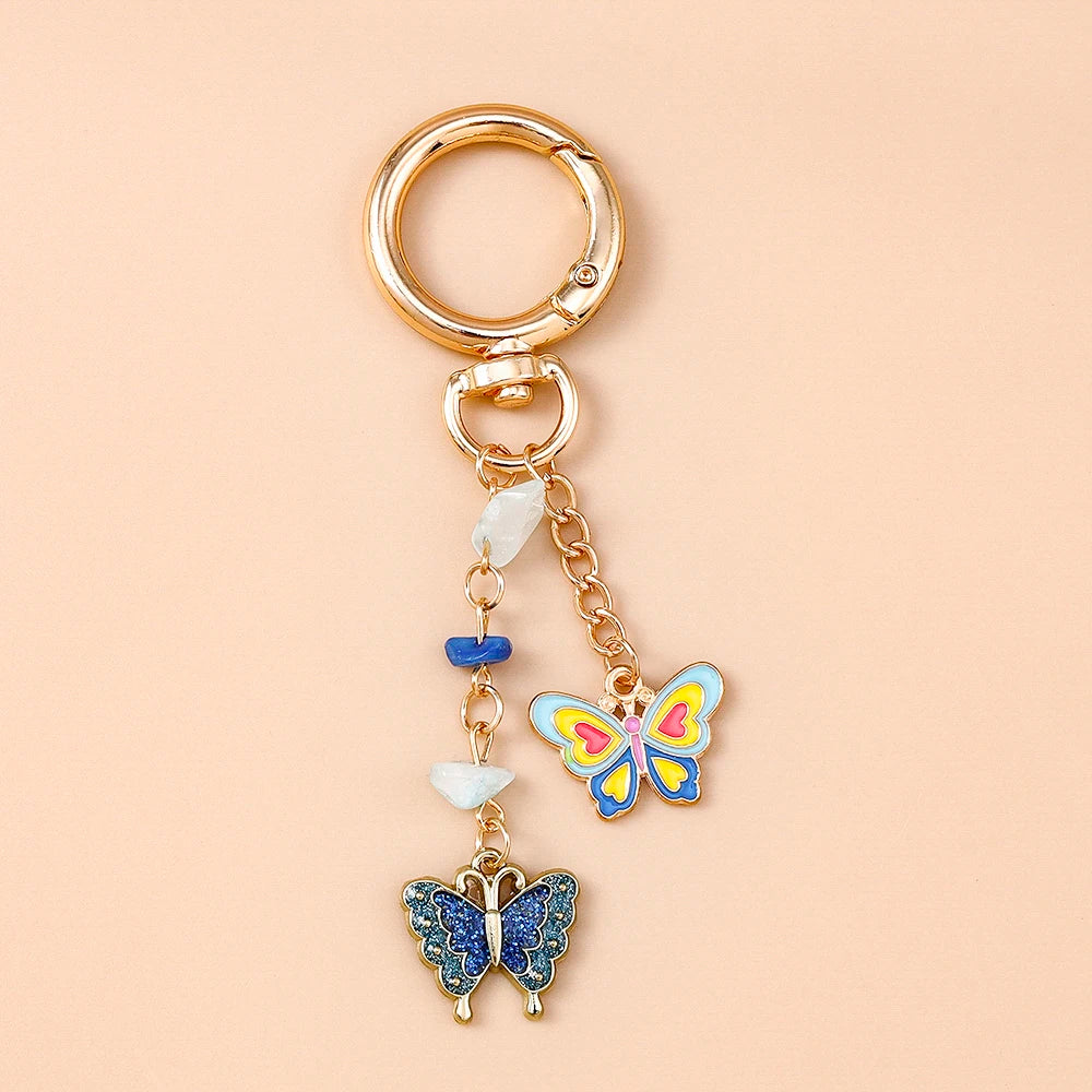 Cute Enamel Flower Butterfly Keychain Women Girls Love Heart Key Ring Pendants Handbag Decor DIY Handmade Jewelry Gifts Quick Pick Grocers