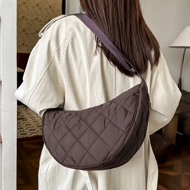 Waist Half Moon Belt Bag Solid Color Crossbody Bag Large Capacity Shoulder Bags Portable Nylon Plaid Travel Bags for Commuting Quick Pick Grocers