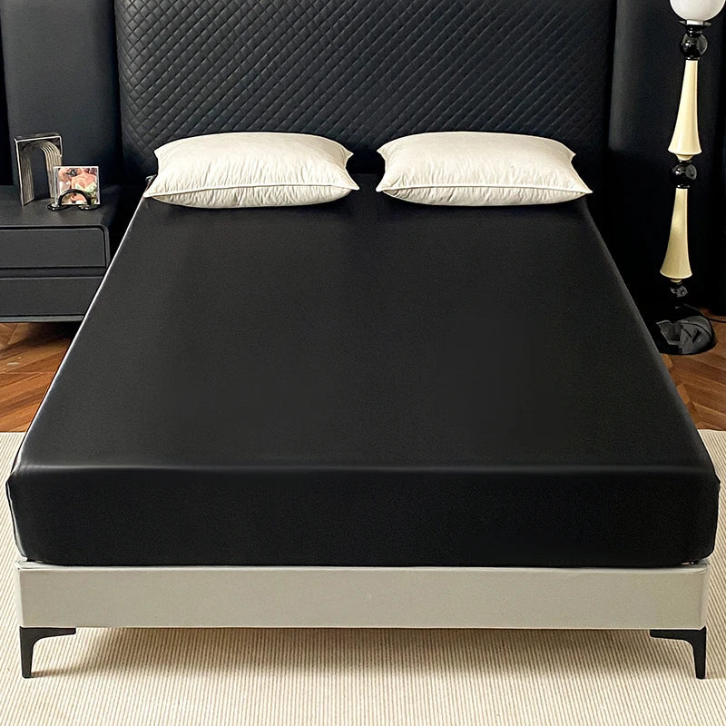 Satin Elastic Fitted Sheet Solid Mattress Cover 360 Band Bed Sheet for Single Double Couple King Queen Full Twin Bedsheet Quick Pick Grocers