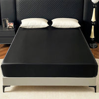 Satin Elastic Fitted Sheet Solid Mattress Cover 360 Band Bed Sheet for Single Double Couple King Queen Full Twin Bedsheet Quick Pick Grocers