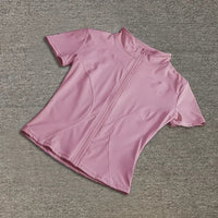 Summer High Quality Waist Slimming Training Tops Women's Quick-drying Tight Stand Collar Full Zipper Short Sleeves Yoga shirts Quick Pick Grocers