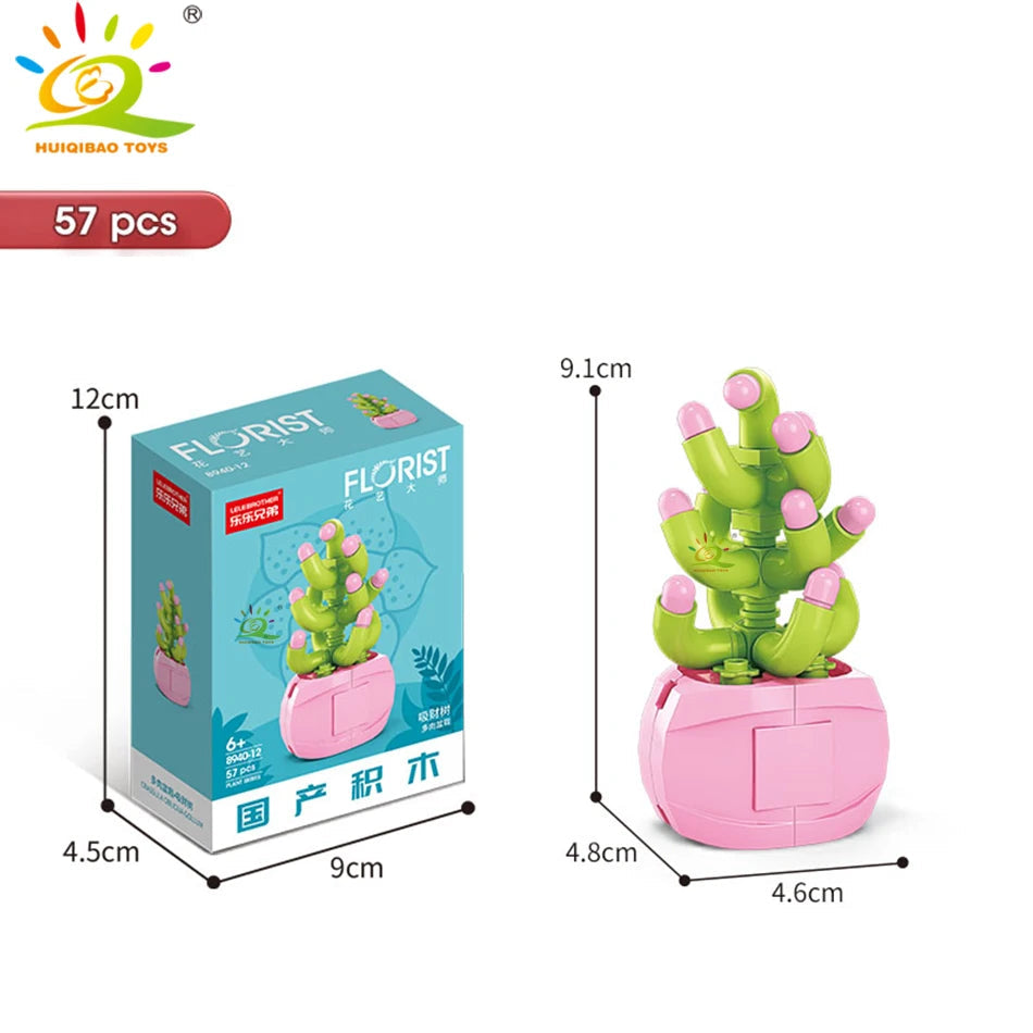 HUIQIBAO MOC Flower Succulent Potted Model Building Block DIY Eternal Bouquet Home Desk Plant Decor Brick Girl Gift Children Toy Quick Pick Grocers