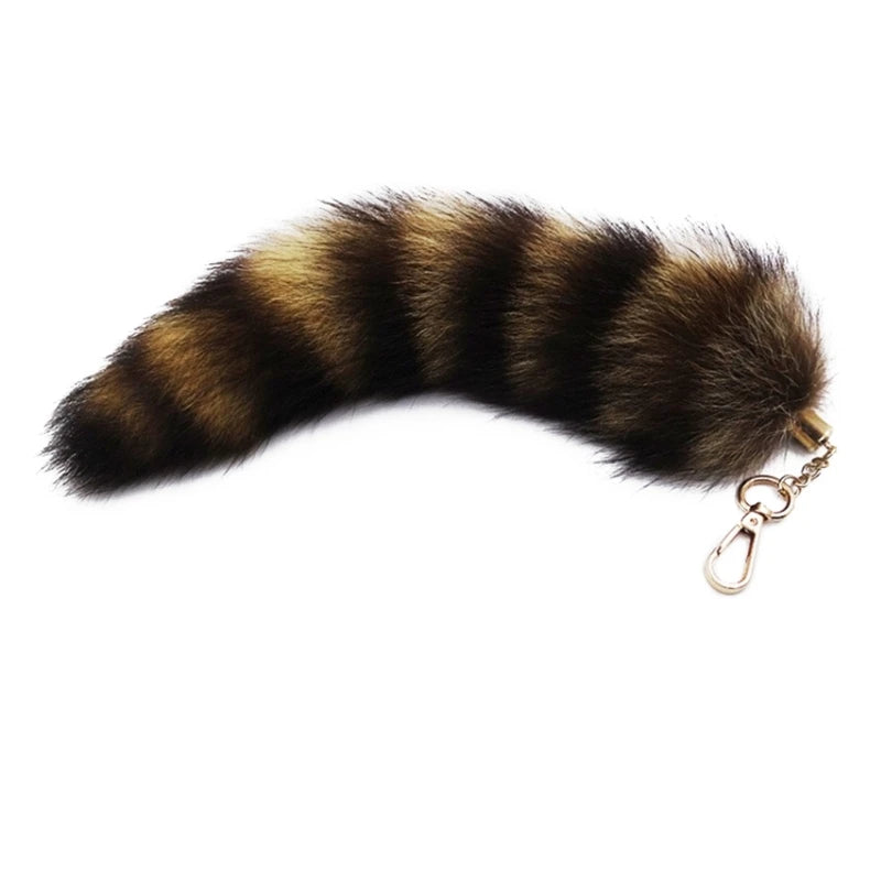Plush-Fox Tail Keychain Furry Racoon Tail Keyring Keychain 28cm Animal Tail Key-Pendant Pompoms Keyring Holder Bag-Decor Econic Blanks