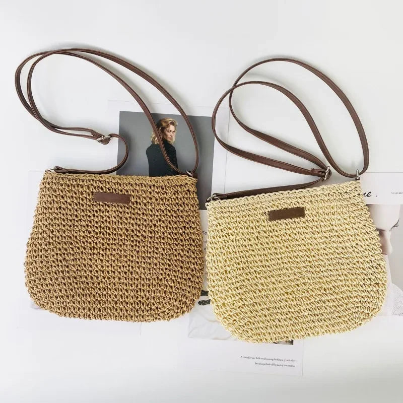 Ladies Fashion Summer Straw Crossbody Bag Women Beach Holiday Shopping Woven Shoulder Handbag Messenger Purses For Women Bags Quick Pick Grocers