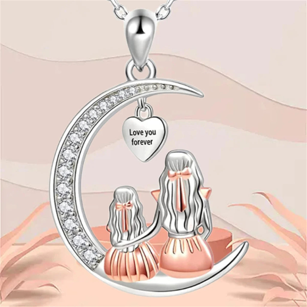 Fashion Mom Daughter Moon Pendant Necklace Love You Forever Heart Necklaces Mothers Day Jewelry Gifts Quick Pick Grocers