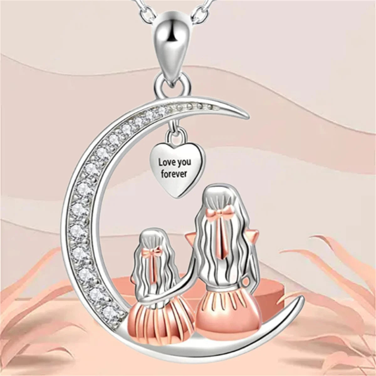 Fashion Mom Daughter Moon Pendant Necklace Love You Forever Heart Necklaces Mothers Day Jewelry Gifts Quick Pick Grocers