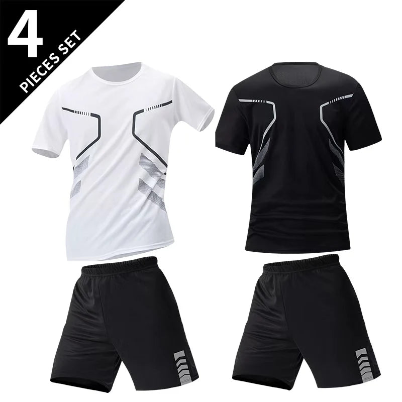 2/4/6 Pcs Plus Size Men's Quick-drying Short-sleeved Shorts Suit Men's Leisure Sports Running Fitness T-shirt Joker Shorts Teen Quick Pick Grocers