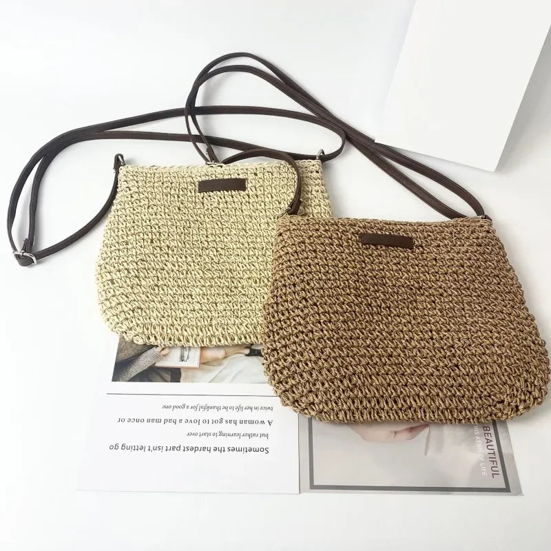 Ladies Fashion Summer Straw Crossbody Bag Women Beach Holiday Shopping Woven Shoulder Handbag Messenger Purses For Women Bags Quick Pick Grocers