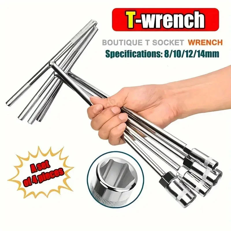 4-piece set of chrome vanadium steel multi piece combination T-shaped socket wrench for automotive and home maintenance - durabl Quick Pick Grocers