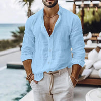 Cotton Linen Shirt for Men Summer Beach Style Solid Color Single Breasted Breathable Shirts Lightweight Stylish Button Tops Quick Pick Grocers