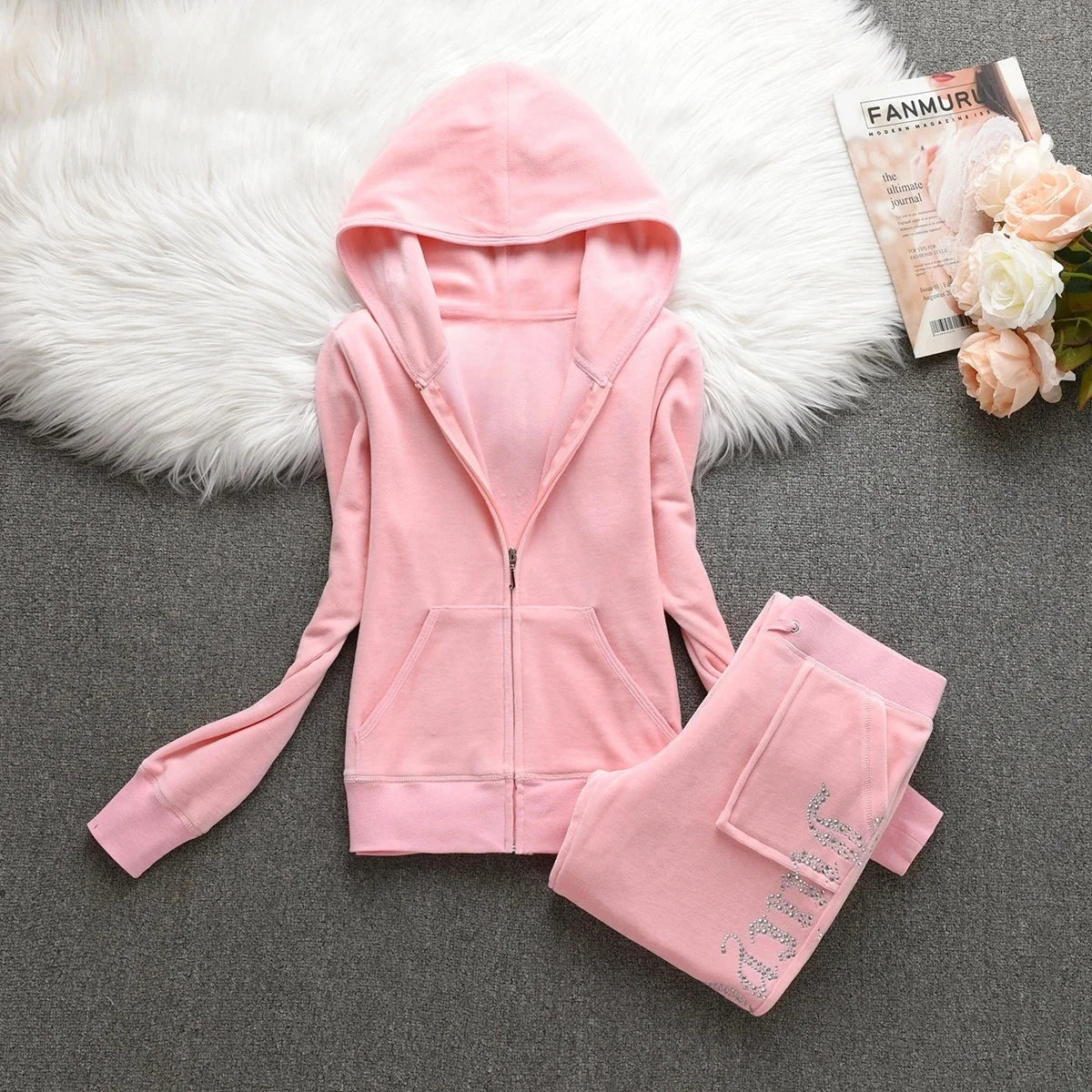 Winter Velvet Tracksuit for Women: Heavy Duty Fleece Lined Hoodie and Pants Set | Solid Color Warm Jogger Outfit Quick Pick Grocers