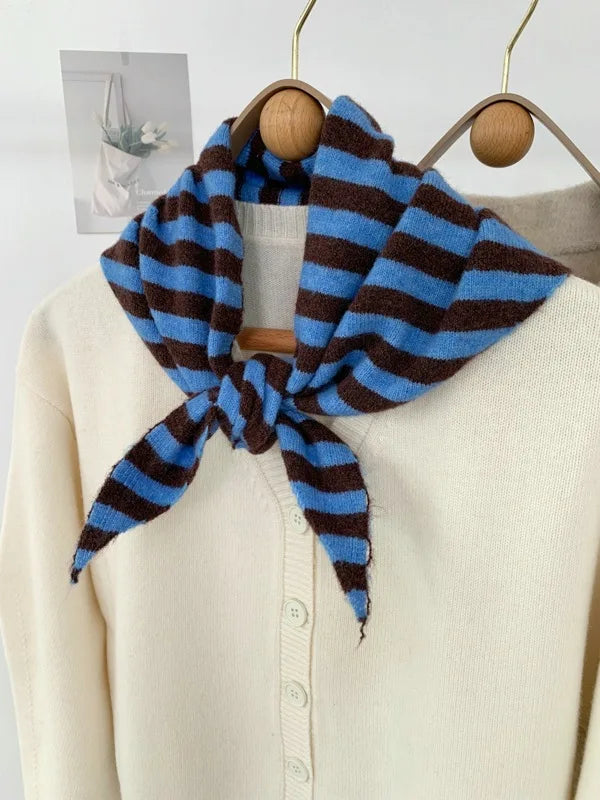 New Women Wool Scarf Shawl Winter Warm Soft Knitted Striped Triangle Fashion Brand Bandana Lady Wool Scarves Quick Pick Grocers