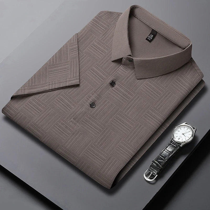 2024 Men's New Printed Business Casual Short sleeved POLO Shirt Fashion Short sleeved Comfortable and Breathable Top Quick Pick Grocers