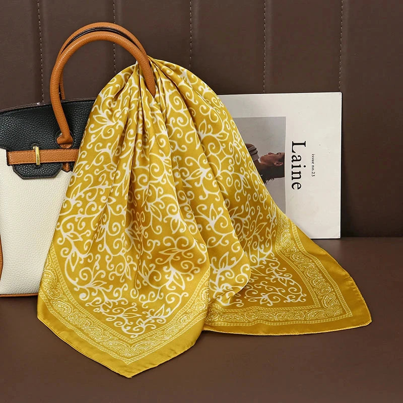 Luxury Print Satin Silk Square Scarf for Women Shawl Hijab Neckerchief Female Hair Ribbon Headband Fashion Wrap Bandana 2023 New Econic Blanks