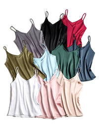 AOSSVIAO 2026 Spaghetti Strap Top Women Halter V Neck Basic White Cami Sleeveless Satin Silk Tank Tops Women'S Summer Camisole Quick Pick Grocers