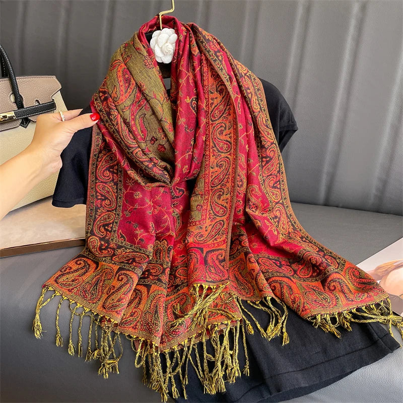 Luxury Brand Autumn Cashmere Pashmina Shawl Lady Wrap Warm Winter Scarves Design Print Female Foulard Cotton Stoles Scarf 2023 Quick Pick Grocers