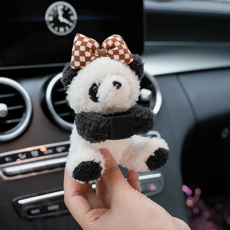 Car Cute Bowknot Panda Wiper Turn Signal Switch Ornaments Plush Decor Auto Interior Accessories