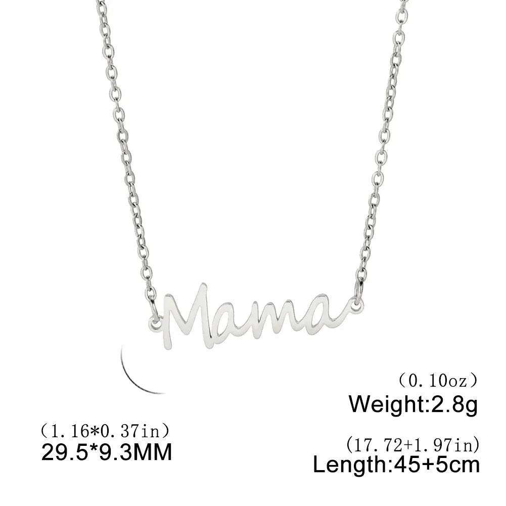 Skyrim Mama Letter Pendant Necklace for Women Stainless Steel Neck Chain Choker Trendy Family Jewelry Mother's Day Gift for Mom Quick Pick Grocers