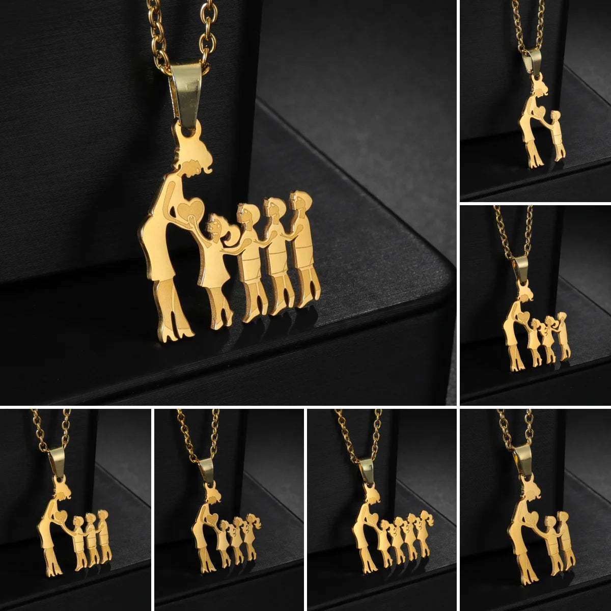 Girls Boy Children Stainless Steel Family Necklaces Mama Pendants Necklace Birthday Gifts For Women Jewelry Mother's Day Jewelry Quick Pick Grocers